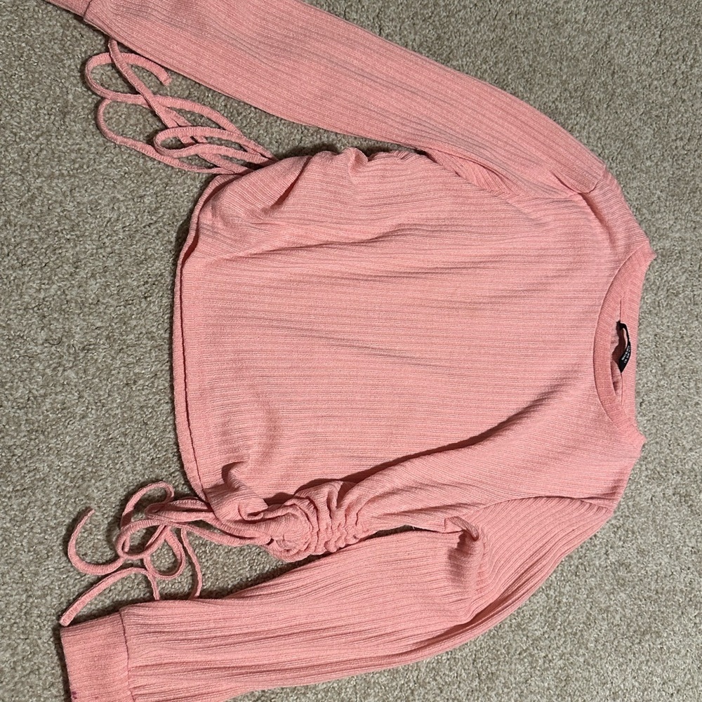 SHEIN Pink Ribbed Sweatshirt with Side Ties